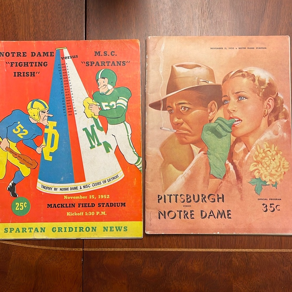 Rare Football Programs Memorabilia Notre Dame vs Pittsburgh 1950 & Spartans 1952